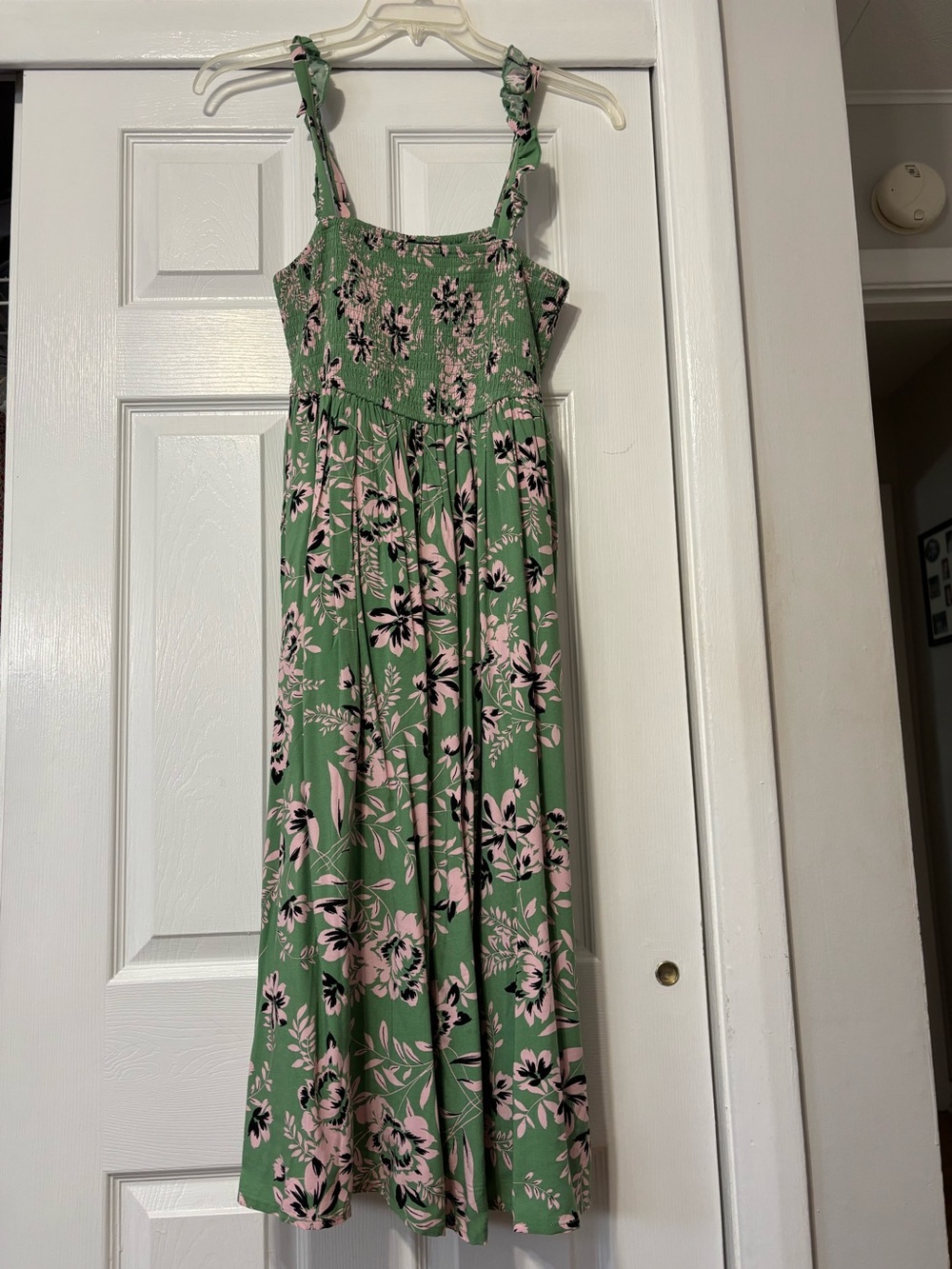 Torrid Mint Green Floral Smocked Midi Dress with Pink and Black Print
